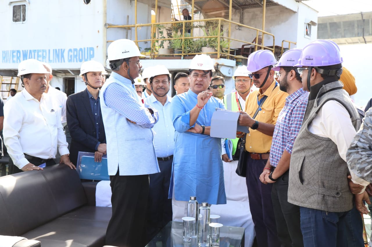 Chief Minister Himanta Biswa Sarma inspecting the bridge site.